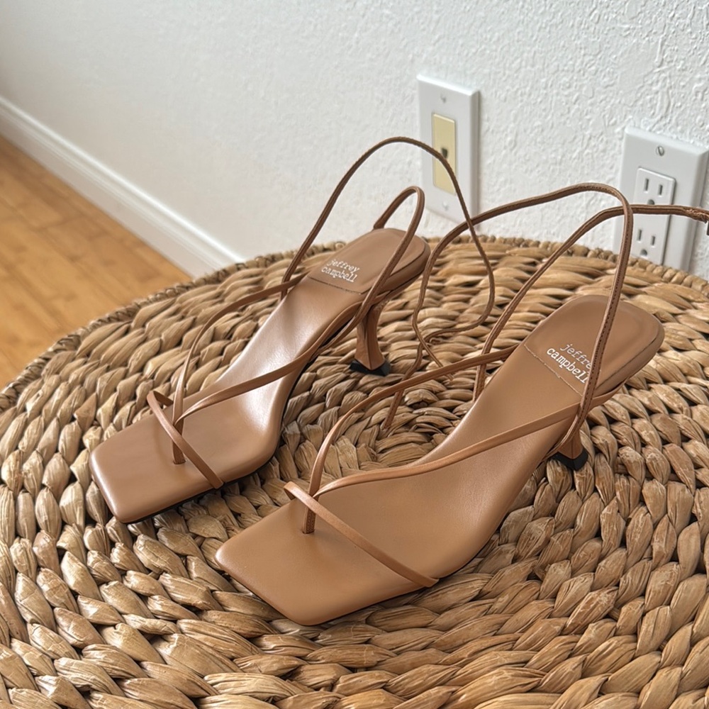 Jeffrey Campbell Tan Heels Square Toe Slingback